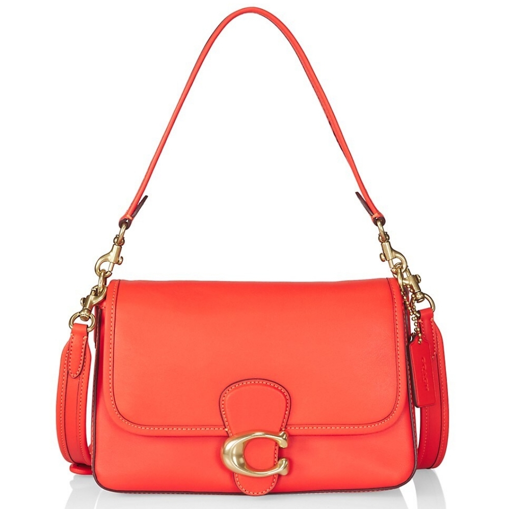 COACH Soft Tabby Calf Leather Shoulder Bag Red Orange